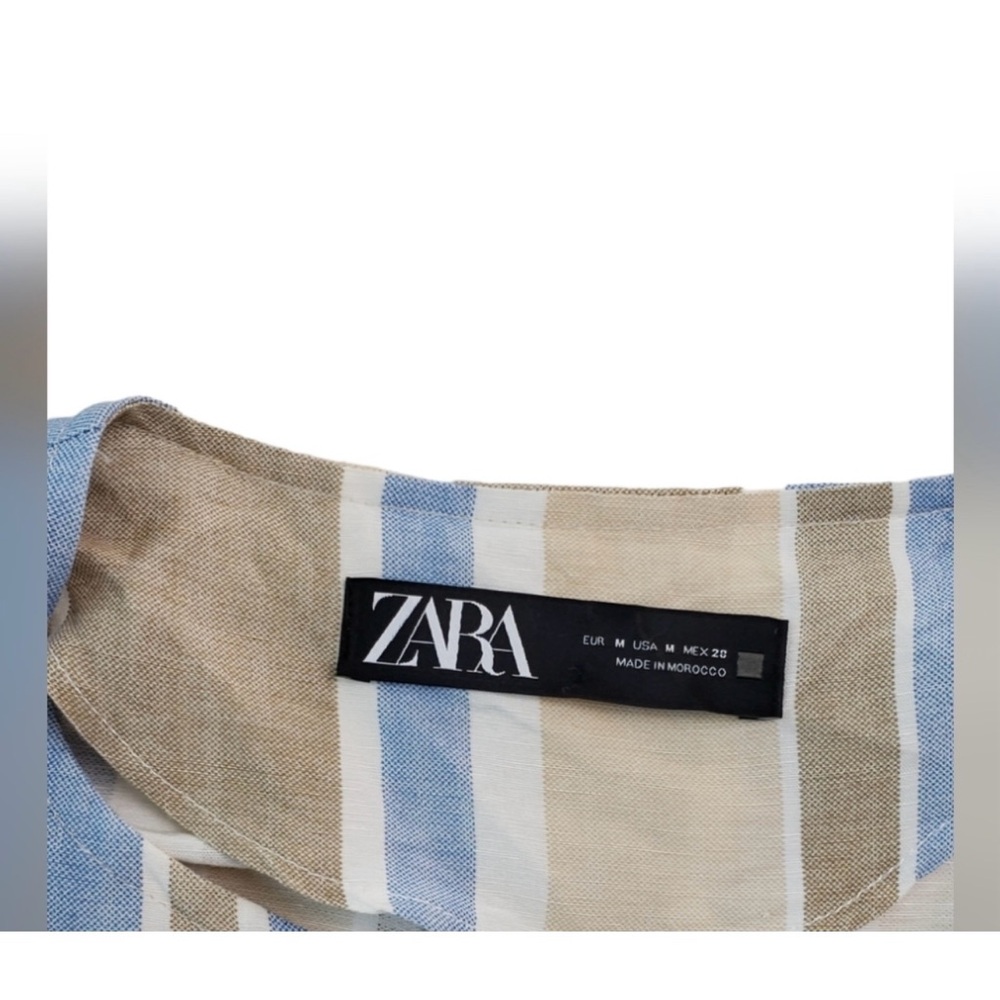 Zara -  Adorable White Tan and Blue Striped Jacket with open front- Size Medium - Picture 5 of 11